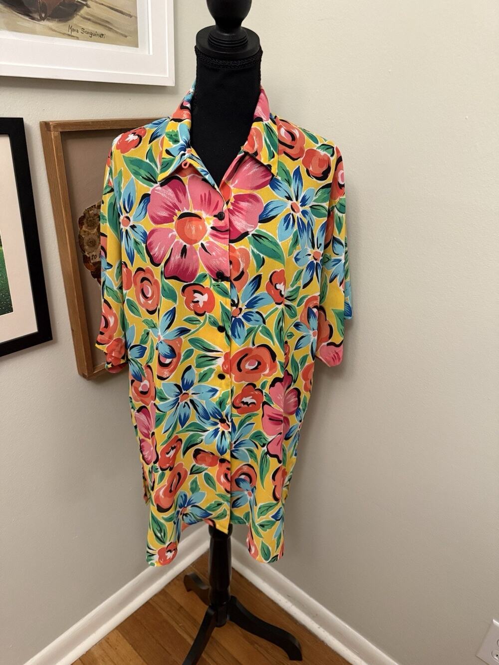 Kathryn Deene Women’s VTG Katy D Floral Short Sleeve Button Up Cotton 14/16